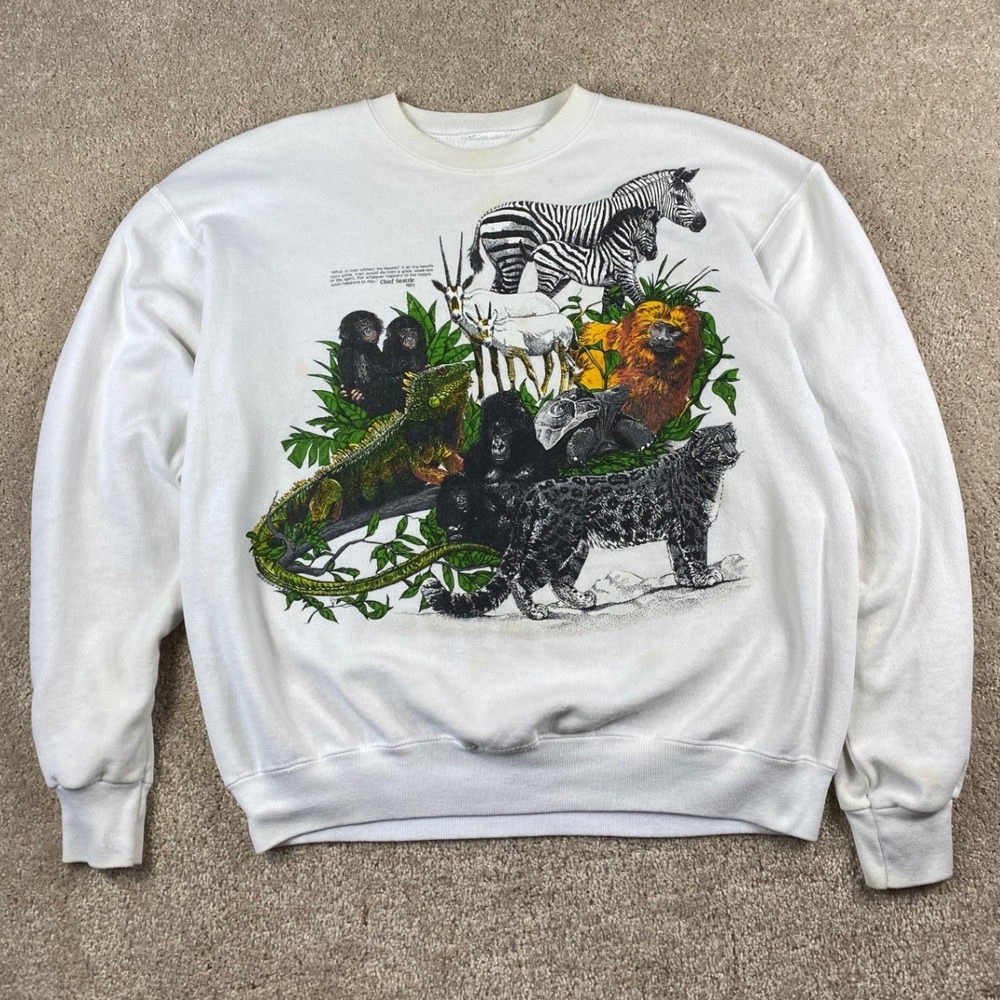Vintage 1987 San Diego Zoo Endangered Species Sweatshirt White Graphic XL